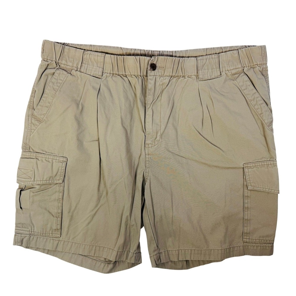 Tommy Bahama Men's XL Khaki Pleated Cargo Shorts Elastic Waist Tan Map Lining